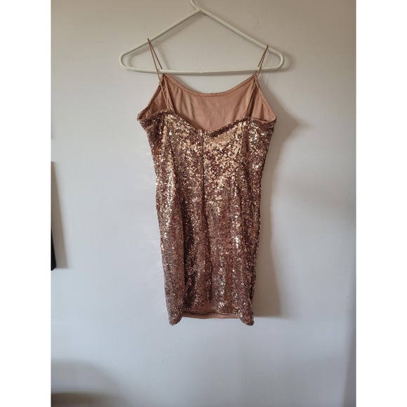 Lulu's Rosegold Sequin Bodycon Fully Lined Medium Dress - Picture 5 of 8